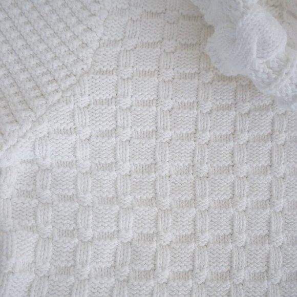 Vintage Splendor White Honeycomb Knit 100% Cotton Turtleneck Fisherman Sweater S - Picture 6 of 8